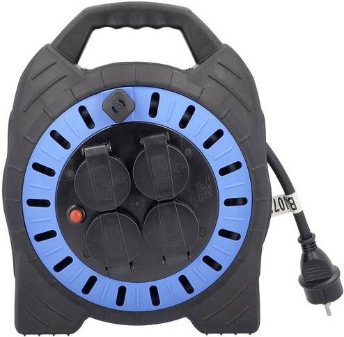 AS Schwabe Kabelabroller Schwarz mit 15 m Kabellänge und Schutzkontakt-Stecker IP44 - Bild 1