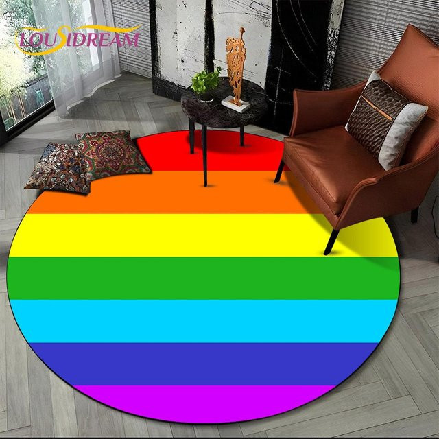Runder Teppich HGHT in Regenbogenfarben, rutschfeste und waschbare Bodenmatte aus Polyester für Wohnzimmer, Schlafzimmer oder Kinderzimmer, Durchmesser: 60 cm - Bild 1