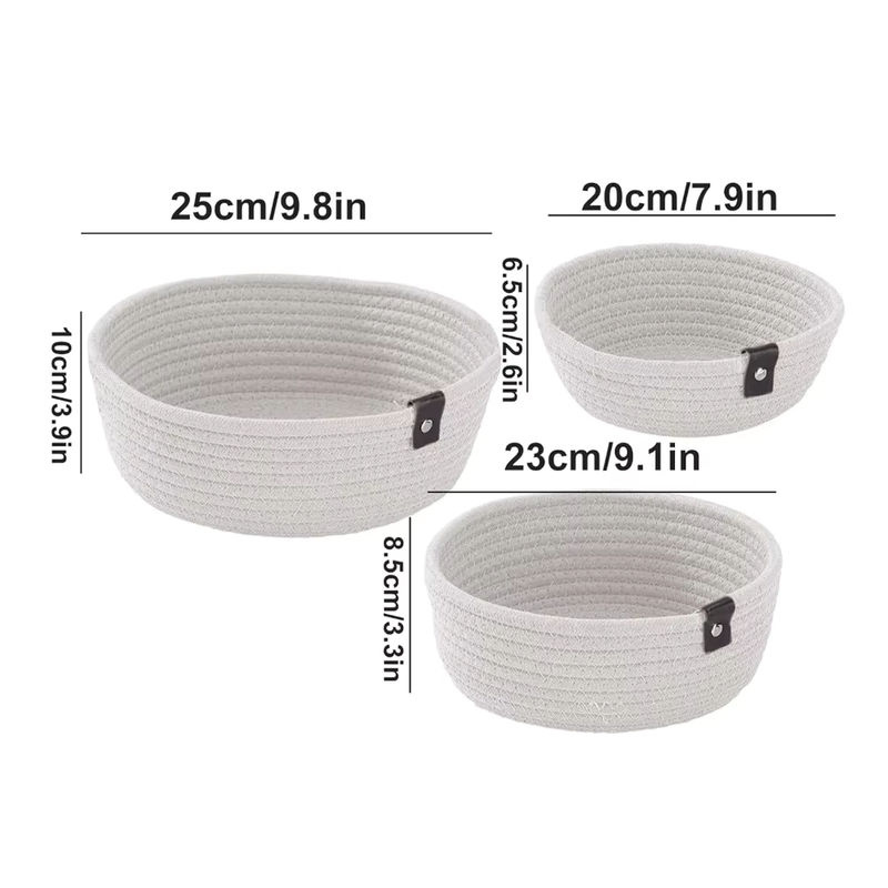 3-teiliges Aufbewahrungskorb-Set aus weißer Baumwolle, gewebte Seilkörbe mit Griffen im minimalistischen Design - Bild 2