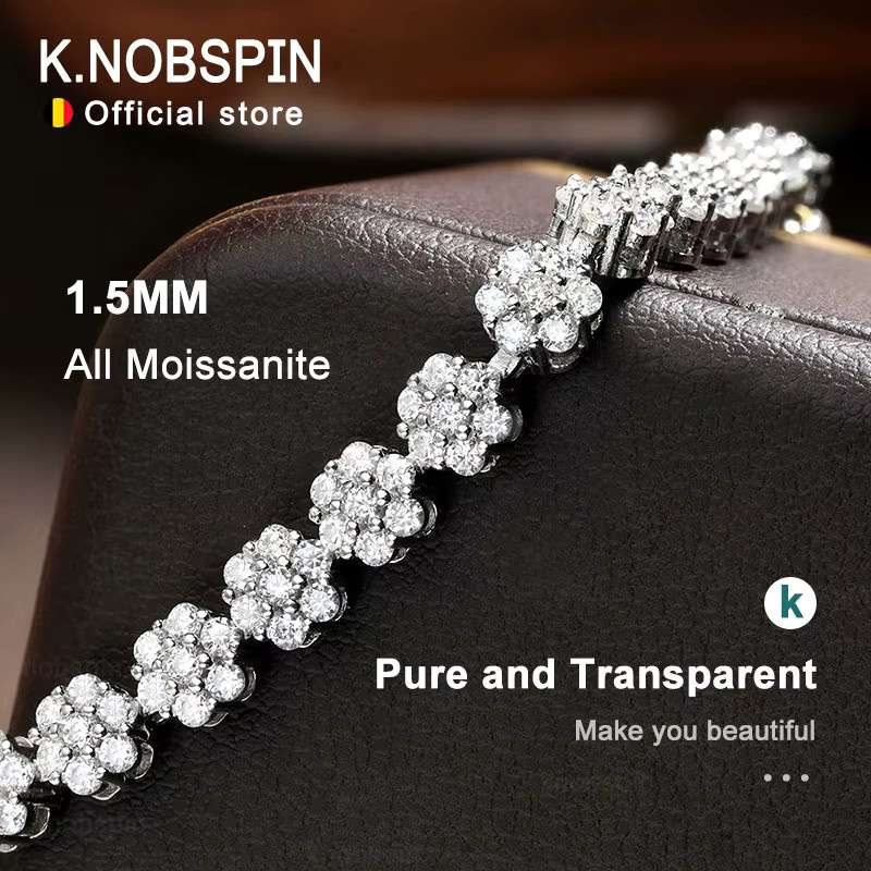 KNOBSPIN Tennisarmband, 925 Silber, vergoldet, Weißgold, Moissanit, Unisex - Bild 2