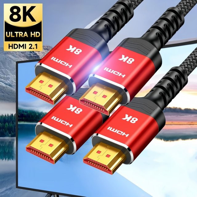 MIZIQIER 2er-Pack HDMI 2.1 Kabel in Rot, 8K Hochgeschwindigkeits-Kabel mit 48 Gbit/s, geflochten, unterstützt 8K@60Hz und 4K@120Hz, kompatibel mit PS5, PS4, Roku TV und RTX 3080/3090 - Bild 1