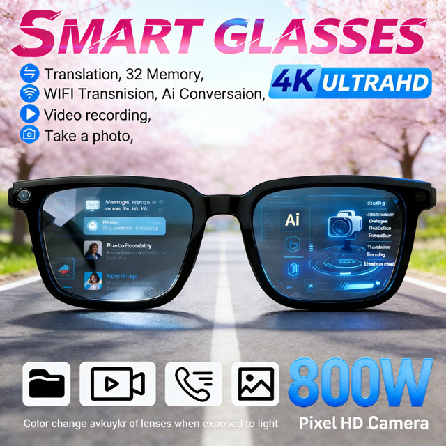 BMAD KI-Smart-Brille in Schwarz mit KI-Übersetzung, 8MP HD-Kamera, 4K-Aufnahme, Bildkonversation und Musikwiedergabe - Bild 1