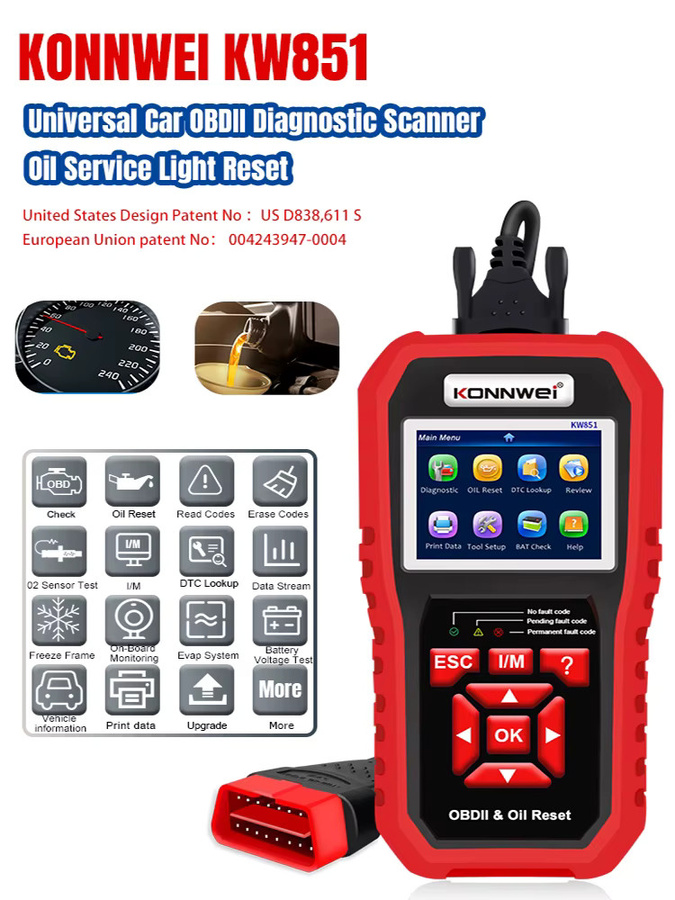 KONNWEI KW851 OBD2 Auto Diagnosegerät in Rot mit Fahrzeugwartungs-Reset-Funktion und Motor-Check-Codeleser - Bild 7
