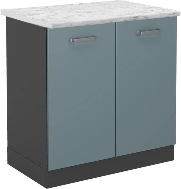 Vicco R-Line Spülenunterschrank Küchenunterschrank in Blau-Grau mit Marmor-Optik, B/T/H: 80 x 46 x 81,6 cm - Bild 1