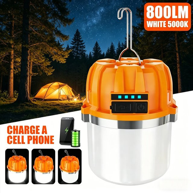 KDULIT LED Campinglaterne mit USB-Akku und Haken, Mehrfarbig, Weiß/Orange, B/T/H: 17,0 x 12,0 x 1,0 cm - Bild 1