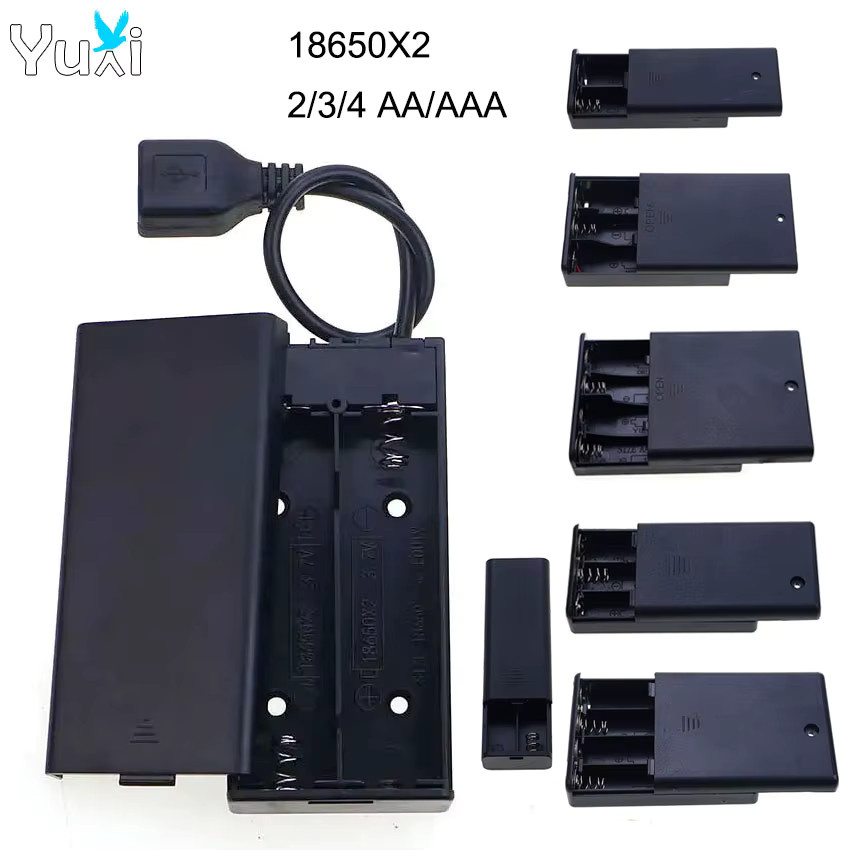 YuXi Batteriehalterung für 18650 AA/AAA Batterien mit USB-Anschluss, Abdeckung und Netzschalter, Schwarz - Bild 2
