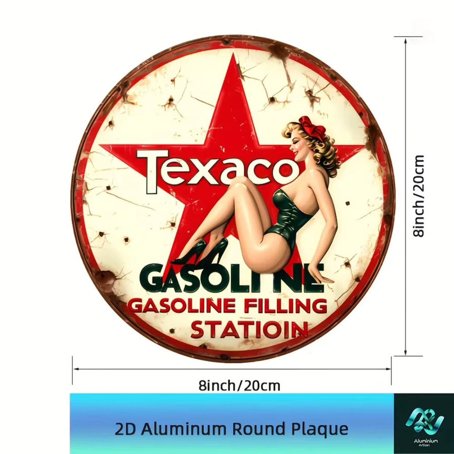 TexacoLoverArt Rundes Vintage-Metallschild Texaco Benzin Multicolour Durchmesser: 20 cm - Bild 2