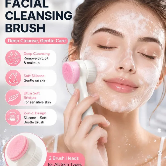 Silikon-Gesichtsreinigungsbürste, Doppelseitige Tiefenreinigungs- und Peeling-Gesichtsbürste, Unisex - Bild 1