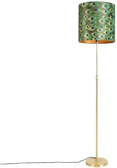 QAZQA Stehleuchte in Gold und Grün mit Samtschirm und Messingfuß, höhenverstellbar und dimmbar, Höhe: 143 cm, Durchmesser: 40 cm - Bild 1
