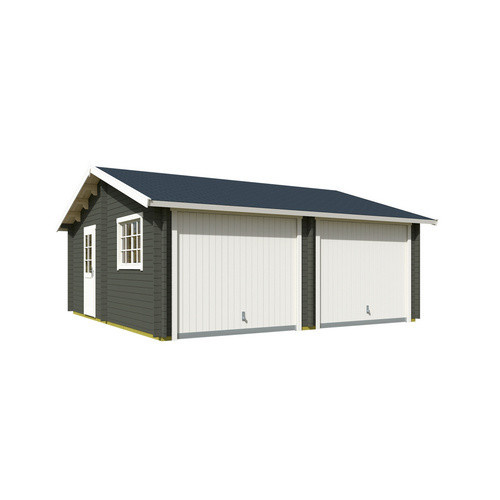 Lasita Maja Blockgarage Falkland Set mit Schwingtoren in Grau-Grün, B/T: 628,6 x 635 cm - Bild 3