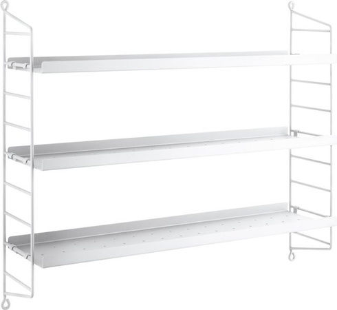 String Furniture Pocket Regal aus Metall in Weiß mit verstellbaren Regalböden und Wandmontage