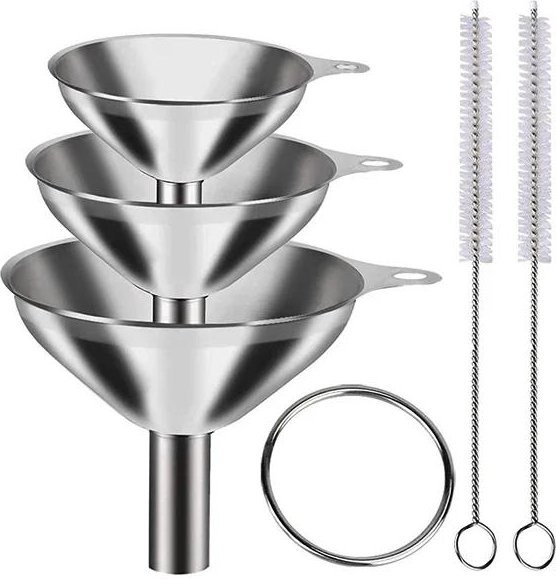 WIKHOSTAR 3/5-teiliges Küchentrichter-Set aus Edelstahl in Silber, runde Metalltrichter zum Befüllen von Flaschen, Gewürzen und ätherischen Ölen - Bild 1