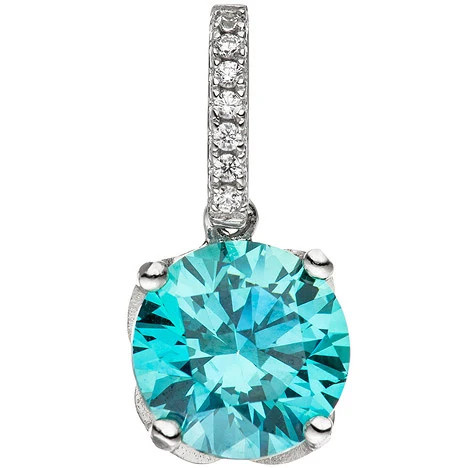 Colfem Anhänger 925 Sterling Silber, 1 Zirkonia, hellblau, Unisex - Bild 1