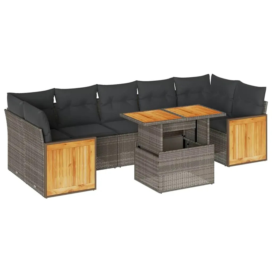 vidaXL 8-teilige Garten-Sofagarnitur aus Poly-Rattan und Akazienholz in Grau - Bild 2