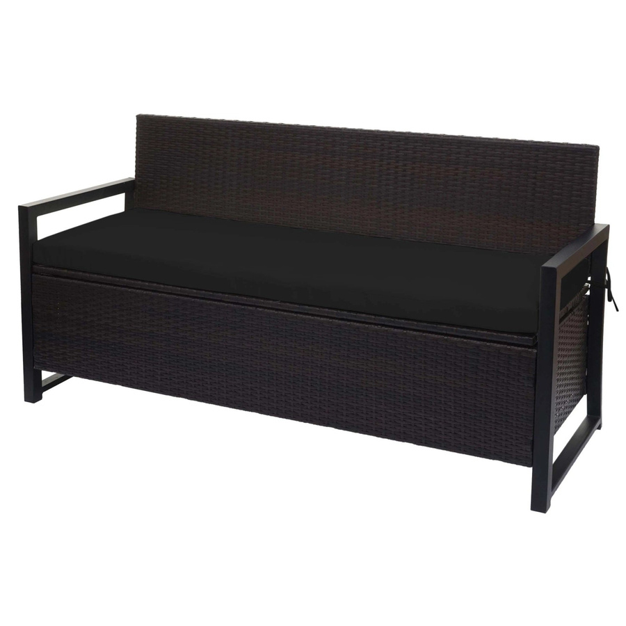 MCW Poly-Rattan 3er Sitzbank Truhenbank mit Staufach und Sitzkissen, Braun, Kissen Schwarz - Bild 2