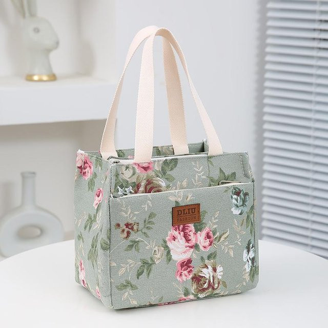 Isolierte Lunchtasche Allbestart mit Blumenmuster in Grau als thermische Bento-Tasche für Schule, Arbeit und Picknick - Bild 1