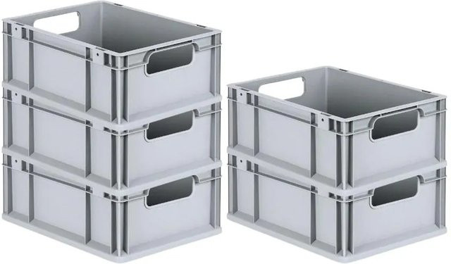 PROREGAL Spar Set 5x Eurobox Nextgen Economy Transportboxen mit offenen Griffen, Grau, H x B x T: 17 x 30 x 40 cm, 16 Liter - Bild 1