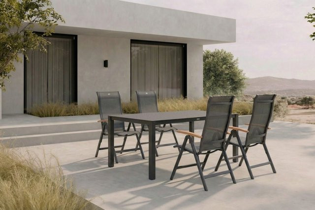 Hartman Alice Garten-Essgruppe aus Aluminium und Teak in Anthrazit mit 4 Klappstühlen, B/T/H: 160 x 95 x 74 cm - Bild 1