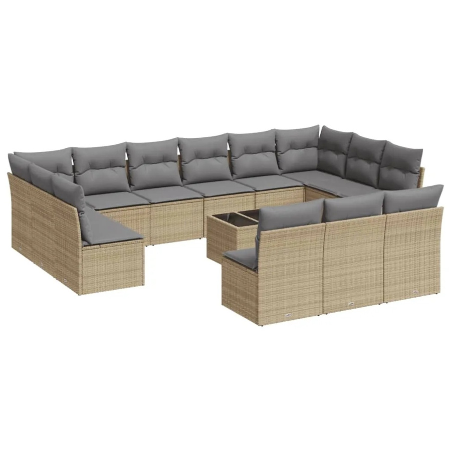 vidaXL 14-teilige Garten-Sofagarnitur aus Polyrattan in Beige-Grau mit Kissen und Stauraum - Bild 2