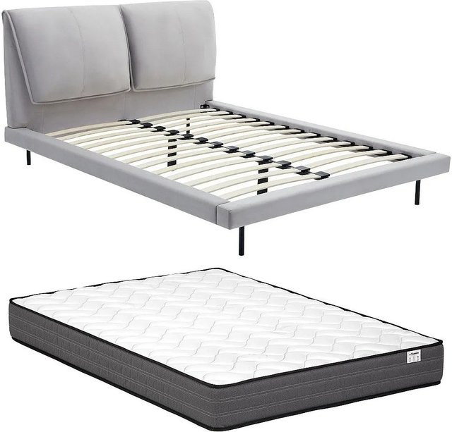 Ibedia Bettrahmen gepolstert aus Samt in Grau, B/T/H: 140 x 190 cm - Bild 1