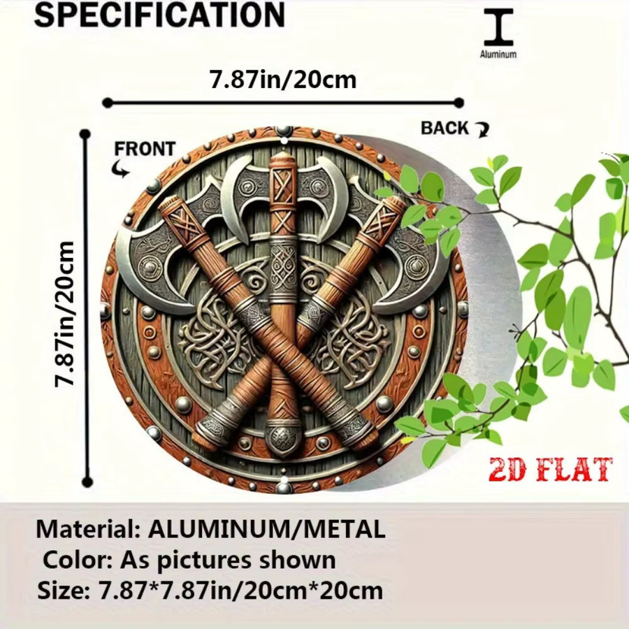 Wikinger-Axt Wandkunst CIFBUY Nordisches Retro Aluminium Rundes Schild Geometrische Heimdekoration in Braun - Bild 5