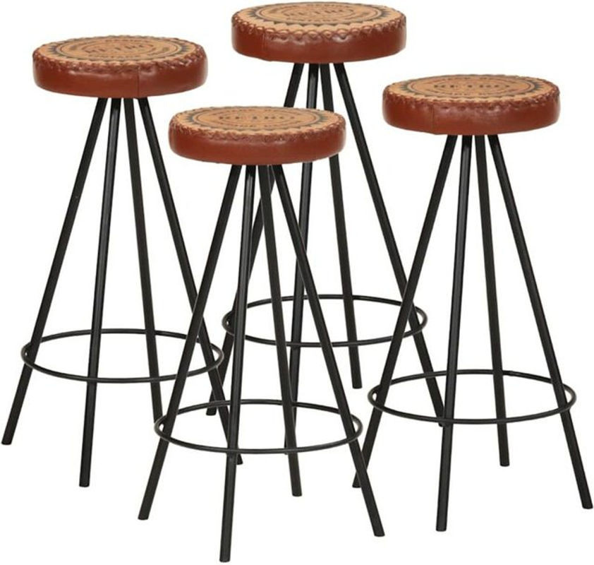 4er Set Barhocker vidaxl aus Echtleder im Industrial Design in Braun oder Schwarz - Bild 1