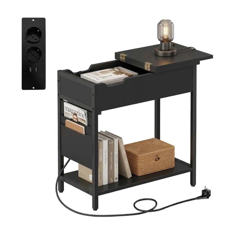 Relaxdays Beistelltisch aus MDF und Eisen in Schwarz mit Steckdose, B/T/H: 60 x 60 x 31,5 cm - Bild 2