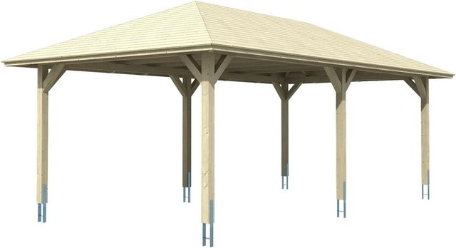 Skan Holz Carport Taunus farbbehandelt in Nussbaum Braun B/T: 439 x 786 cm, Höhe: 329 cm - Bild 1