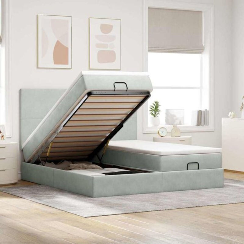 vidaxl Ottoman Polsterbett mit Matratzen und LED in Hellgrau Samt B/T/H: 160 x 200 x 128 cm - Bild 1
