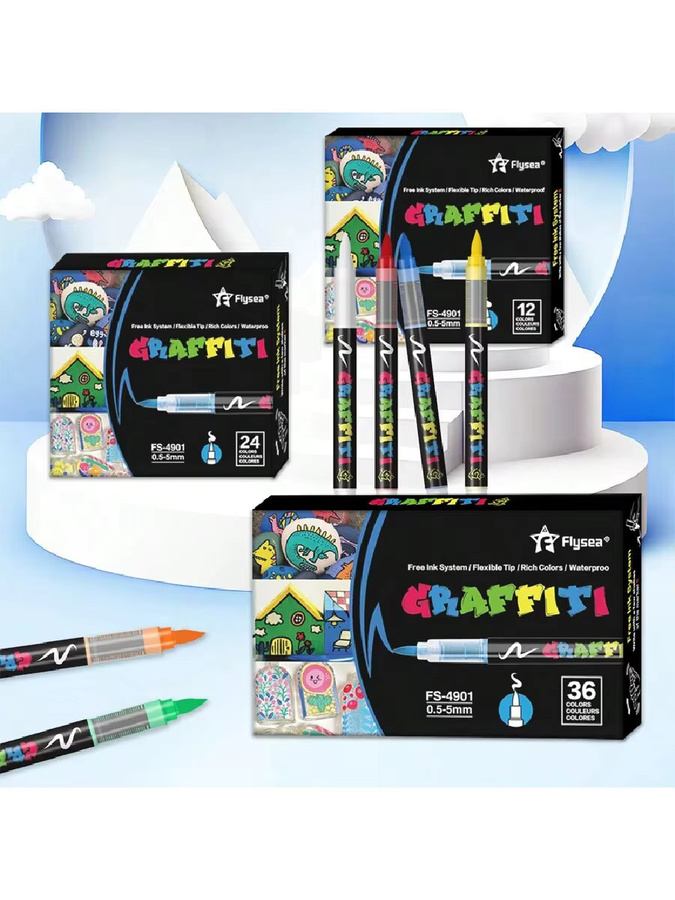 Acrylmarker Set mit Pinselspitze in 24 Farben für Künstlerbedarf und Stoffgestaltung - Bild 2