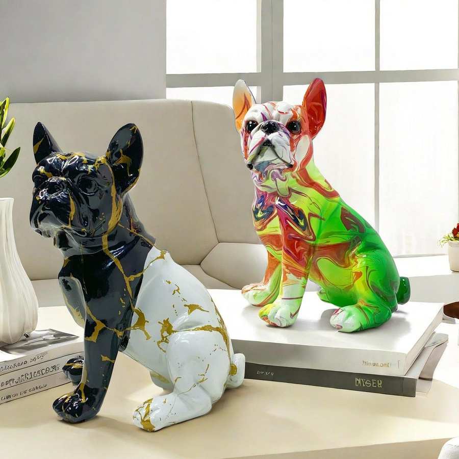 Yiran Furniture Moderne Bulldogge Deko-Figur aus Kunstharz mit Farbverlauf in Multicolour, Höhe: 11,0 cm, Breite: 19,5 cm, Tiefe: 11,0 cm - Bild 3