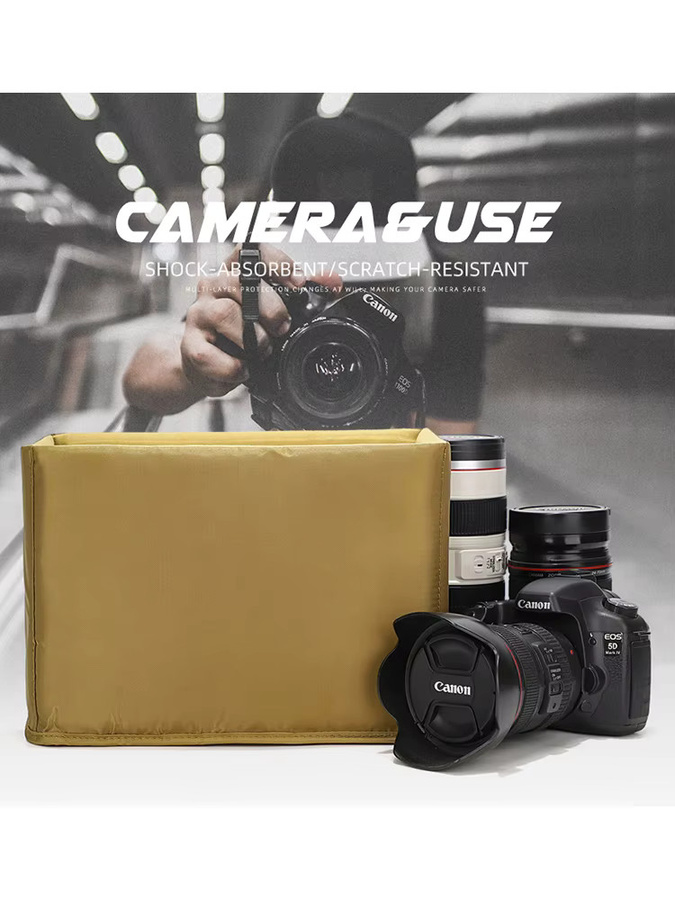QISEMIAN DSLR-Kameratasche mit abnehmbarer Innentasche in Beige für digitale Einlinsen-Reflexkameras - Bild 4