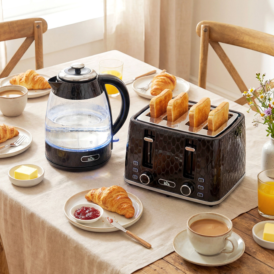 HOMCOM Frühstücksset aus Wasserkocher und Toaster in Schwarz mit 1,7 l Volumen und 2200 W Leistung - Bild 2