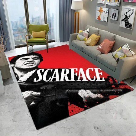 Rutschfeste 3D Film Scarface Fußmatte von Lodestar in Rot, waschbarer Teppich für Wohnzimmer, Schlafzimmer oder Küche, B/B: 60 x 40 cm