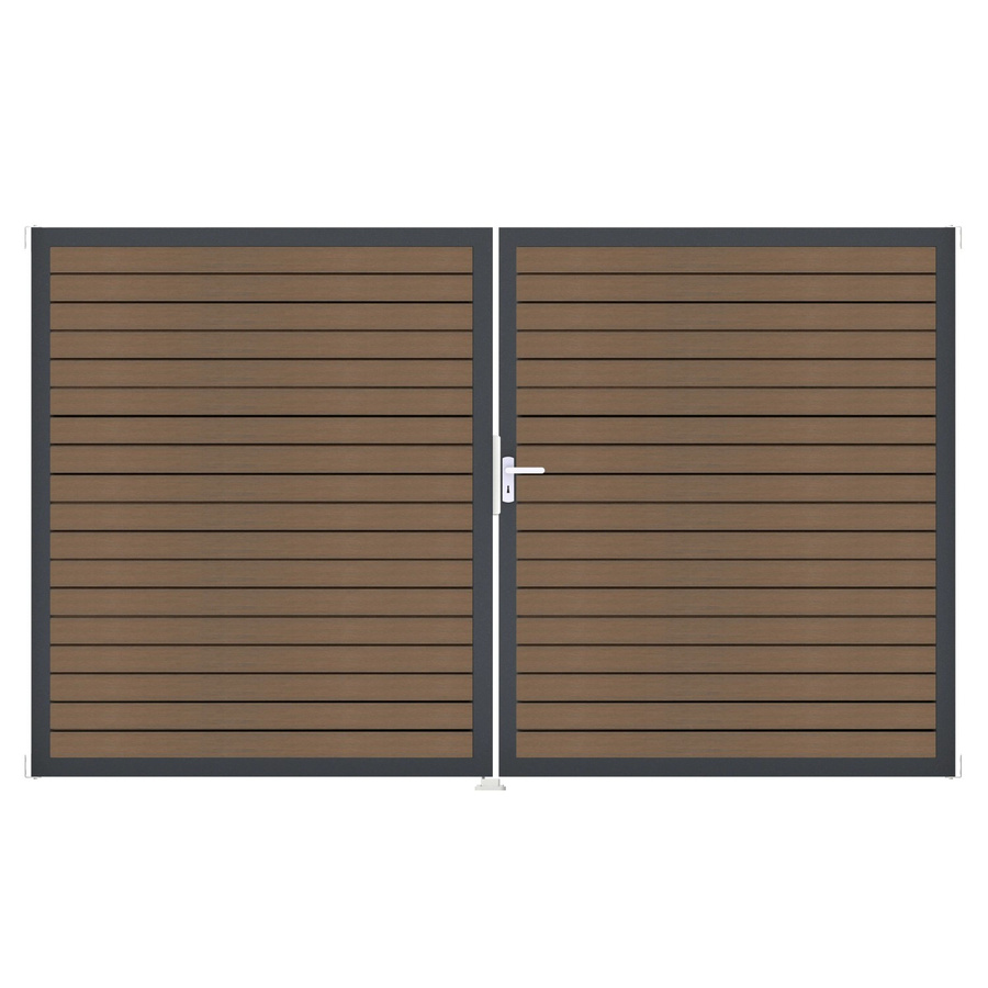 GroJa 2-flügeliges Tor Solid Rhombus in Teak Co-extrudiert, Farbe Braun, B: 306 cm, H: 180 cm, DIN Rechts - Bild 2