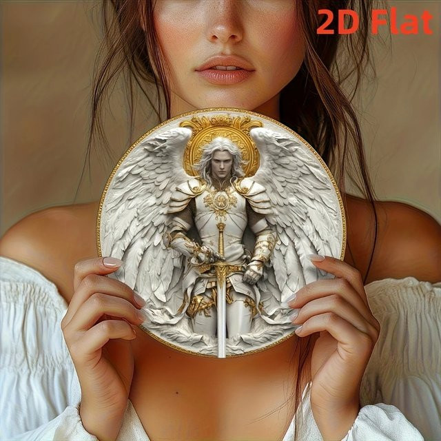 CIFBUY St. Michael 3D Metall-Wandkunst rundes Aluminiumschild mit Engel- und floralem Motiv Durchmesser: 20 cm - Bild 1