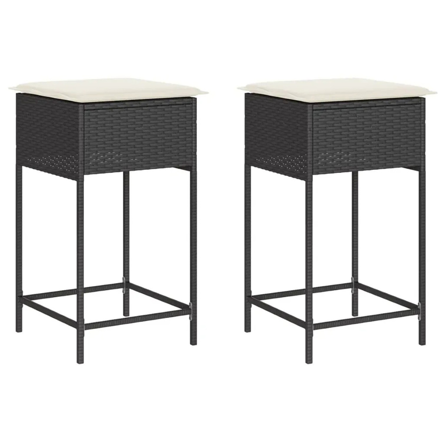 vidaXL Garten-Barhocker Set aus Poly-Rattan und Metall mit Kissen in Schwarz - Bild 2