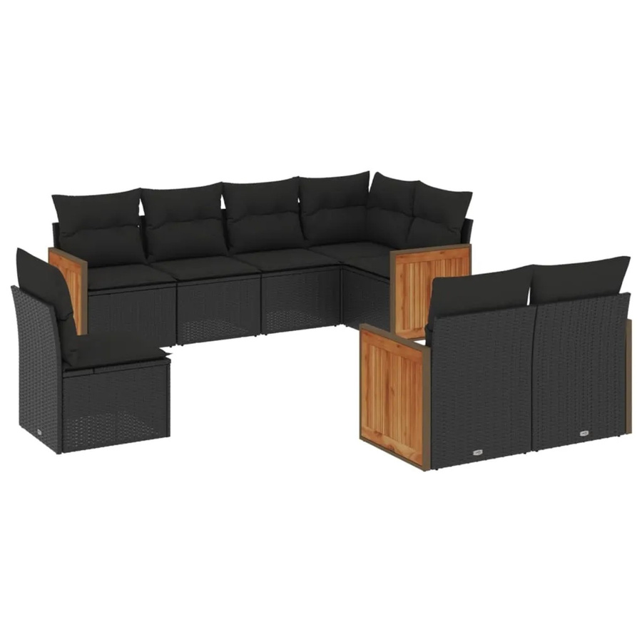 vidaXL 8-tlg Garten-Sofagarnitur in L-Form aus Poly-Rattan und Metall in Schwarz mit Kissen und abnehmbaren Bezügen - Bild 2