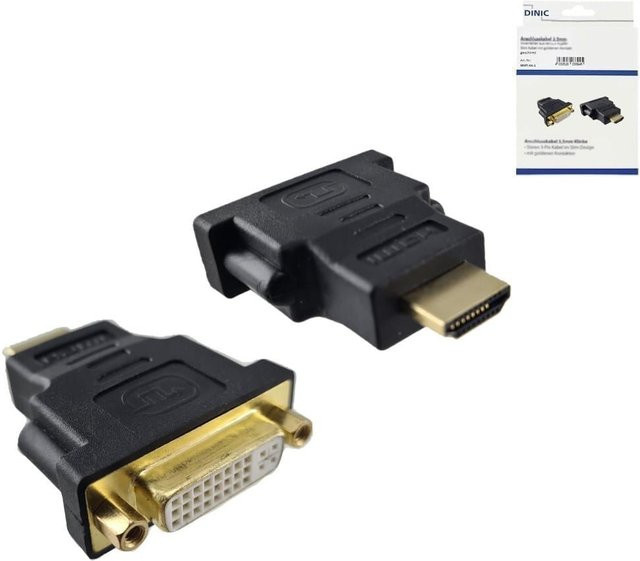 DINIC Box HDMI Adapter Typ A Stecker auf DVI Buchse in Schwarz - Bild 1