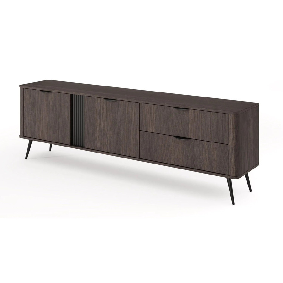 Selsey TV-Lowboard Veris in Dunin Eiche und Schwarz mit Riffeln, 2 Türen und 2 Schubladen, Breite: 195,2 cm, Tiefe: 38,0 cm, Höhe: 61,2 cm - Bild 2