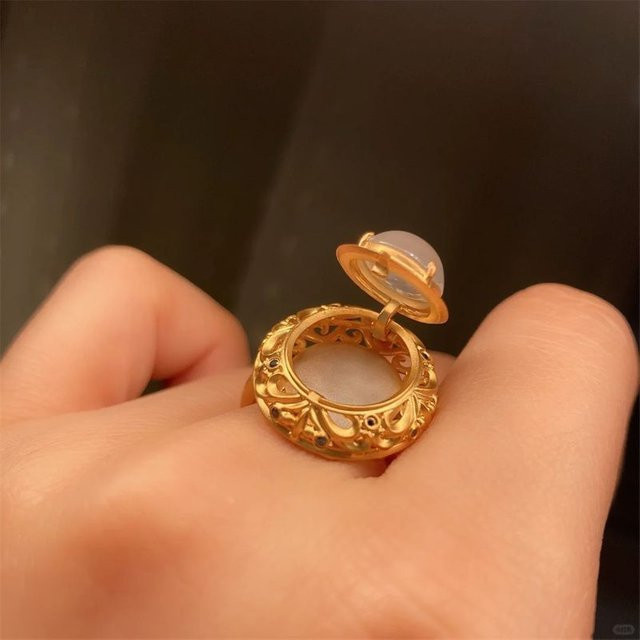 Glasring, Zirkonia, Gold, Vintage, Unisex - Bild 1