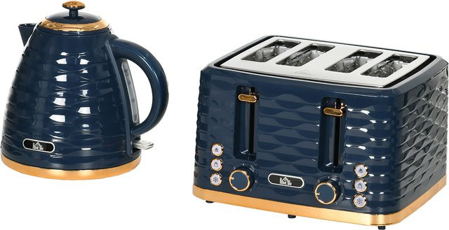 HOMCOM Frühstücks-Set mit Wasserkocher und Toaster in Blau, 2200 W mit 1,7 l Wasserkocher und 4-Scheiben-Toaster - Bild 1