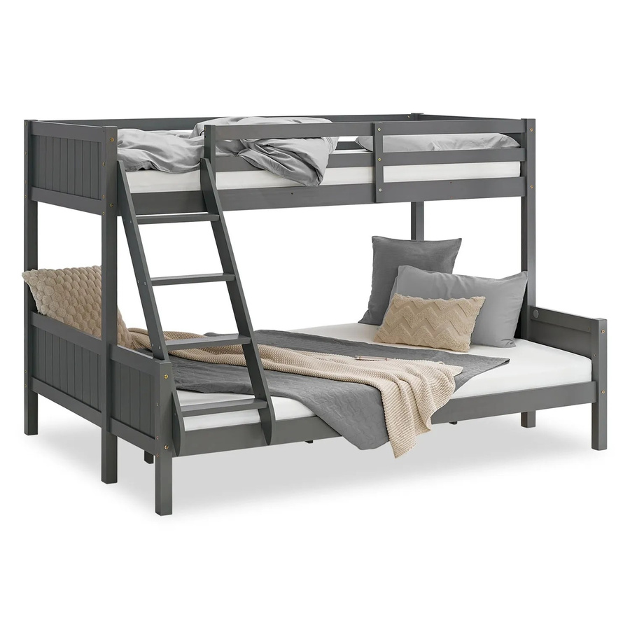 Homestyle4u Etagenbett aus Kiefernholz in Grau mit Lattenrost für Kinder, B/T/H: 230 x 140 x 147 cm - Bild 2