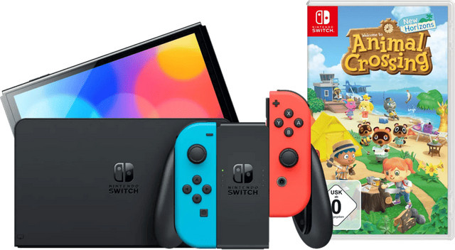 Nintendo Switch OLED Handheld Konsole in Blau inklusive Animal Crossing New Horizons - Bild 1