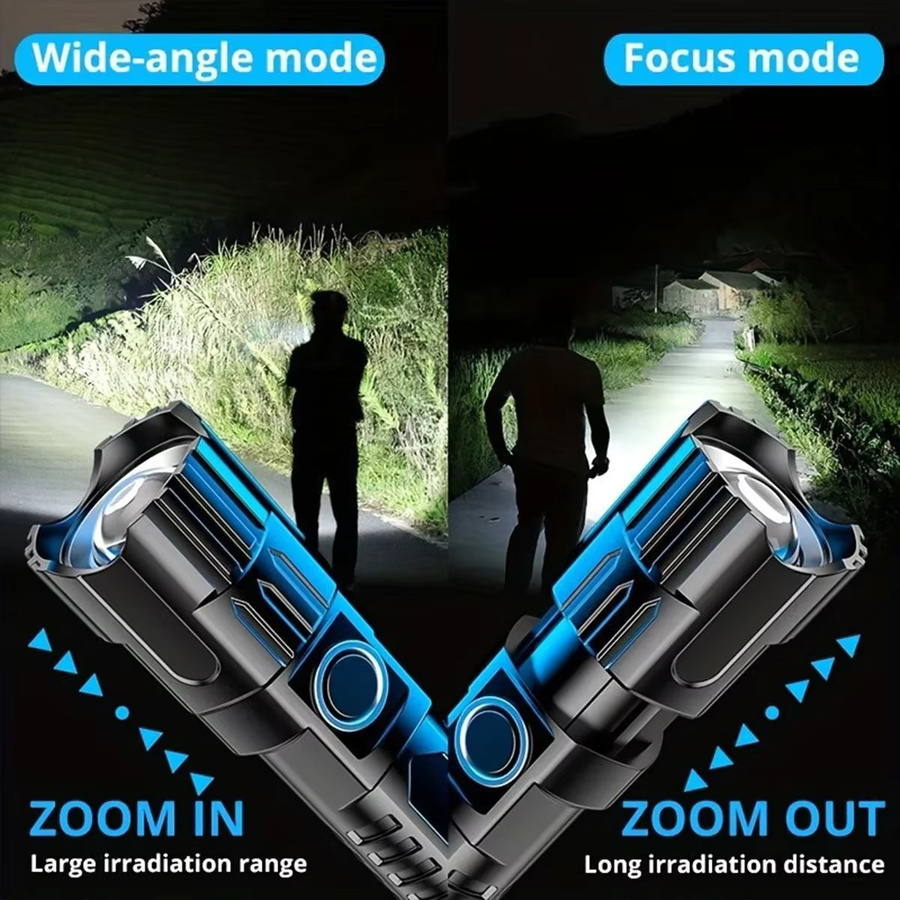 Heinast LED Taschenlampe mit Teleskop-Zoom, USB wiederaufladbar, Schwarz - Bild 4
