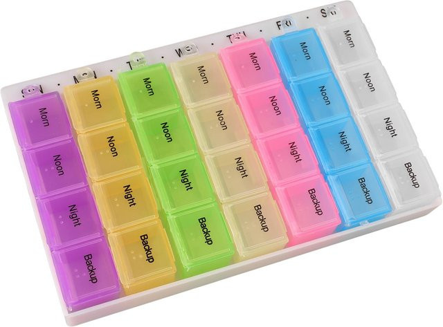 Wöchentlicher Tabletten-Organizer von shoemst mit 28 Fächern in verschiedenen Farben, transparente Medikamentenbox für Vitamine und Fischöl - Bild 1