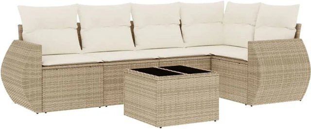 vidaXL 6-teilige Garten-Sofagarnitur aus Poly-Rattan mit Kissen in Beige-Creme - Bild 1