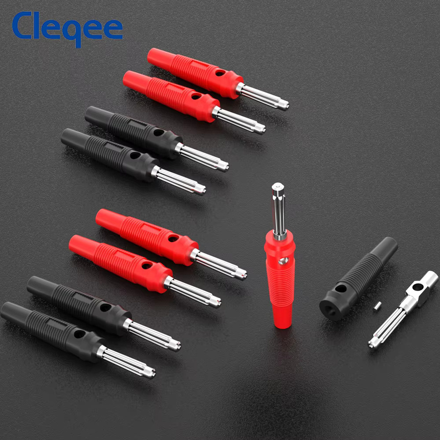 Cleqee Bananenstecker Set 10 Stück, 4 mm, 32 A, stapelbare Hochstrom-Schraubverriegelung aus Schweißkupfer, Farben: Rot und Schwarz - Bild 3