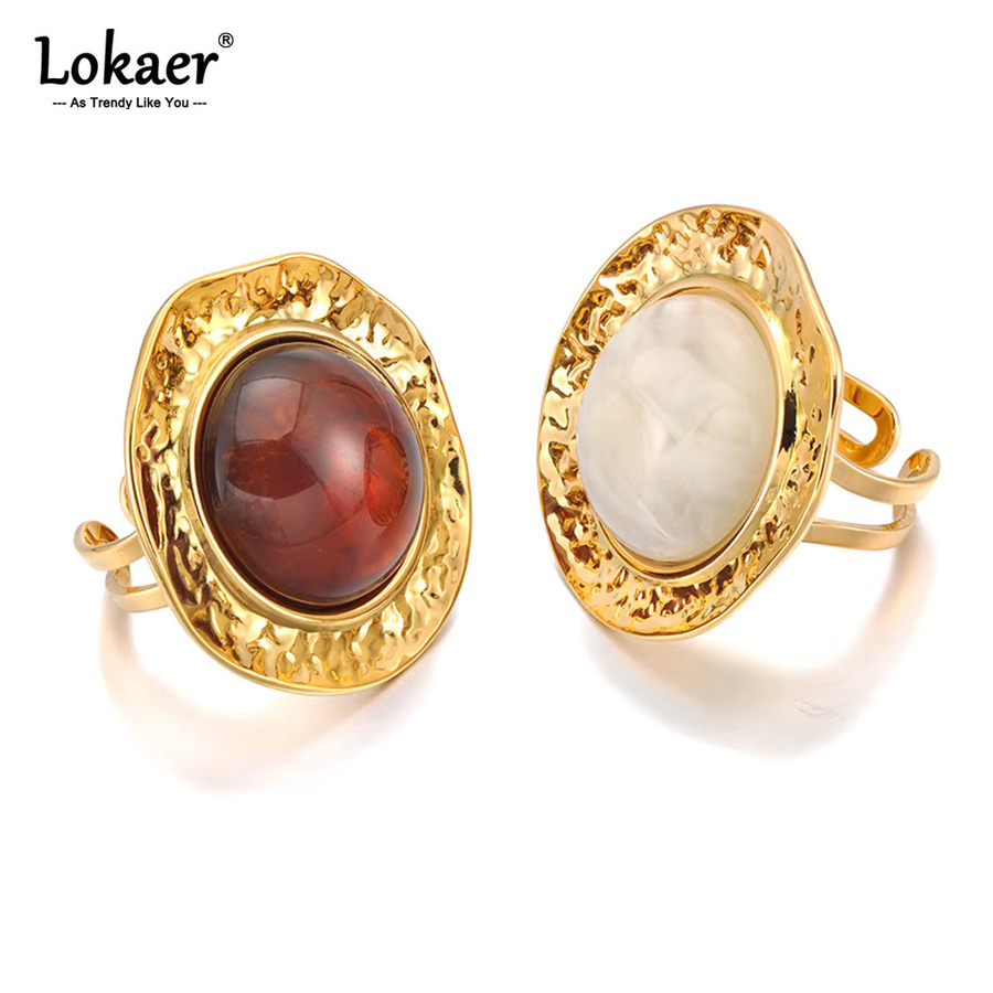 Lokaer Ring, 18 Karat vergoldeter Edelstahl, roter Kristall, Damen - Bild 1