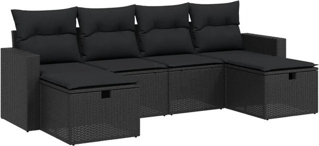 vidaXL 6-tlg Garten-Sofagarnitur aus Poly-Rattan in Schwarz mit Sitzkissen und Stauraum - Bild 1